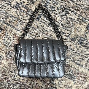 THINK ROYLN Metallic Silver Quilted Shoulder Bag